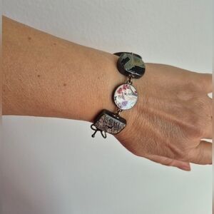 925 Silver&Multi-stoned vintage toggle bracelet made by Sandy Baker 8.268"